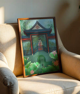 Traditional Chinese Pavilion with Women in Garden Scene - Mi tienda