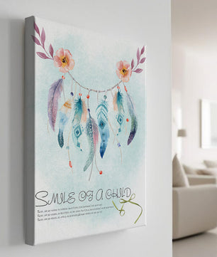 Whimsical dreamcatcher with feathers and flowers in a pastel watercolor style