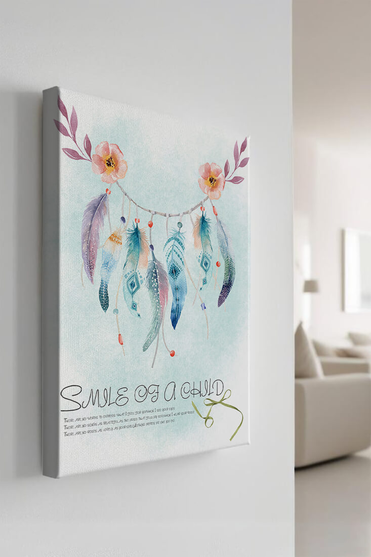 Whimsical dreamcatcher with feathers and flowers in a pastel watercolor style