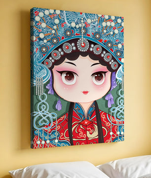 Cute Cartoon Character in Traditional Chinese Clothing with Intricate Headpiece