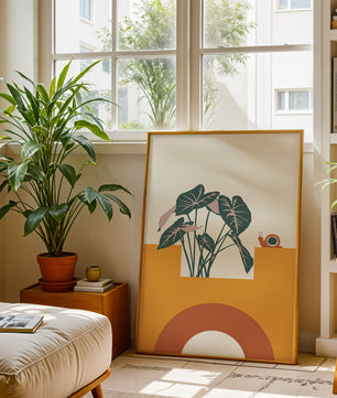 Abstract Botanical Art with Snail and Geometric Shapes - Mi tienda