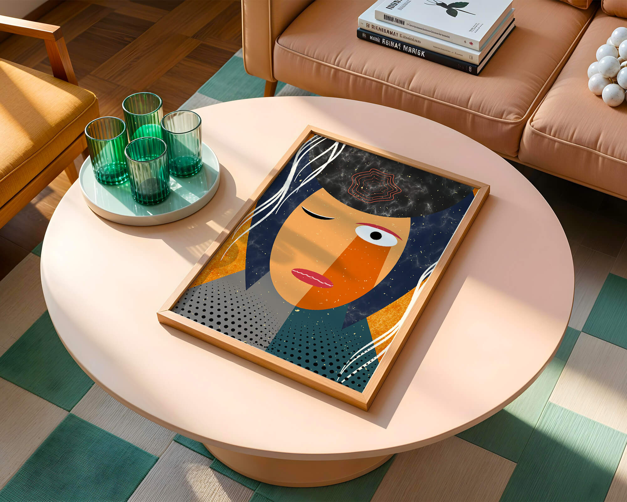 Abstract geometric portrait featuring vibrant colors and textures