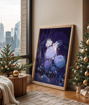La forêt enchantée avec des fées et des fleurs lumineuses la nuit