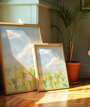 Paysage printanier avec nuages et fleurs