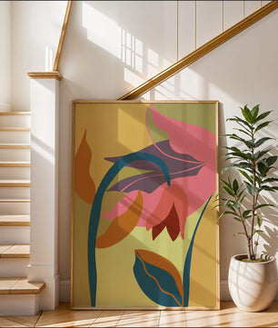 Abstract floral illustration with vibrant colors and organic shapes