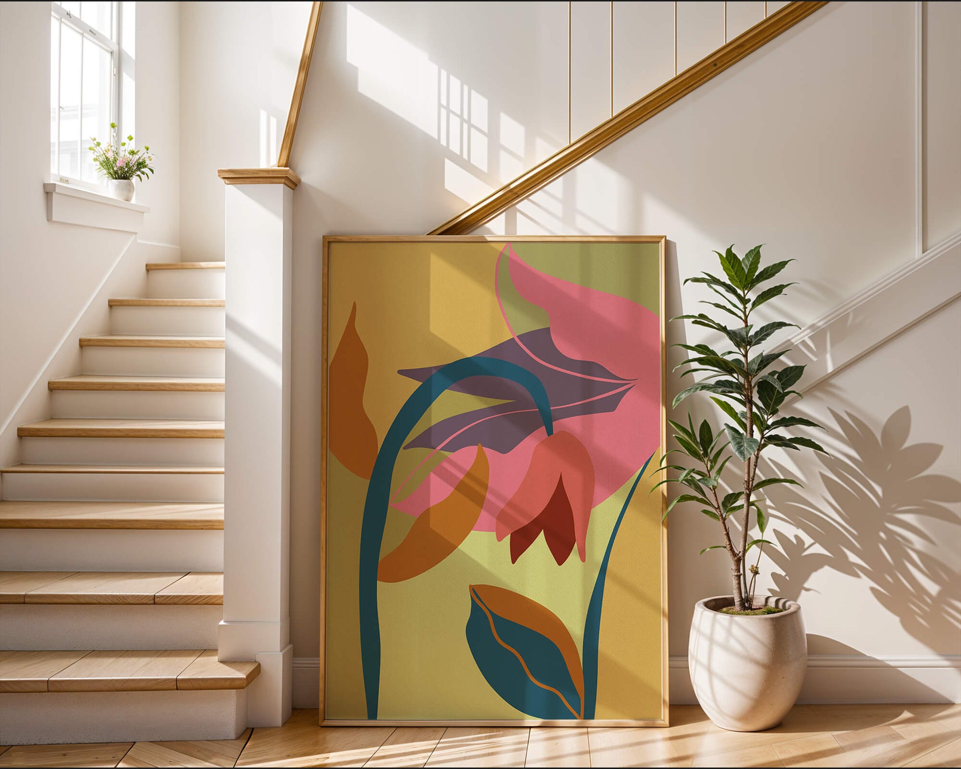 Abstract floral illustration with vibrant colors and organic shapes