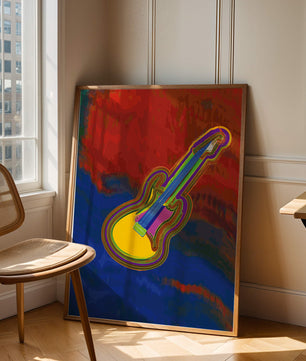 Vibrant abstract guitar illustration with bold colors