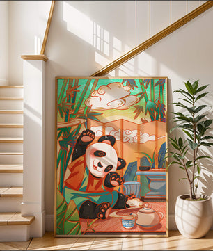 Cheerful Panda Having Tea in a Bamboo Garden - Mi tienda