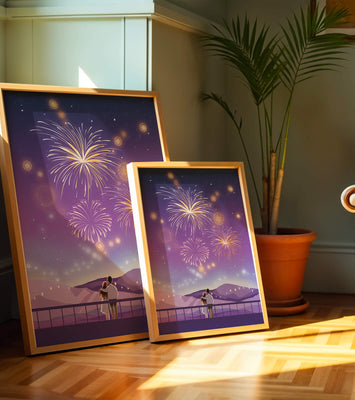 Romantic Couple Watching Fireworks on a Starry Night