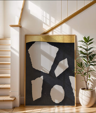 Abstract geometric design with golden accents and stone texture