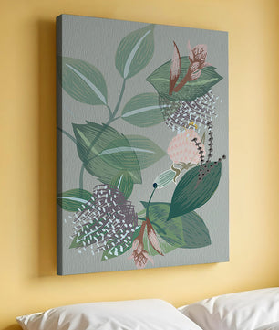 Floral botanical pattern with green leaves and delicate flowers