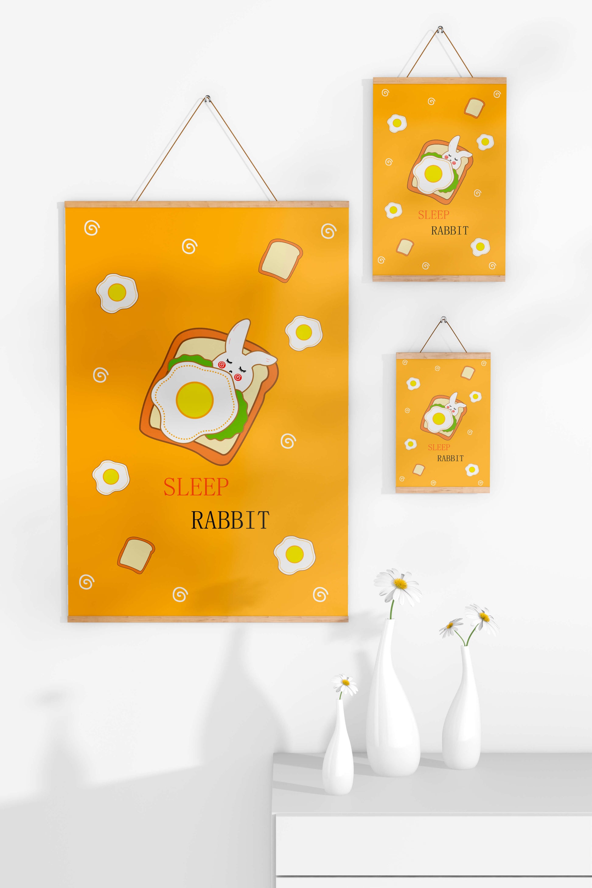 cute rabbit sleeping on toast with fried egg design