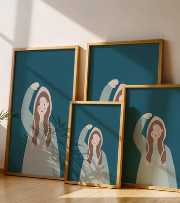 Illustrated girl with hoodie on teal background