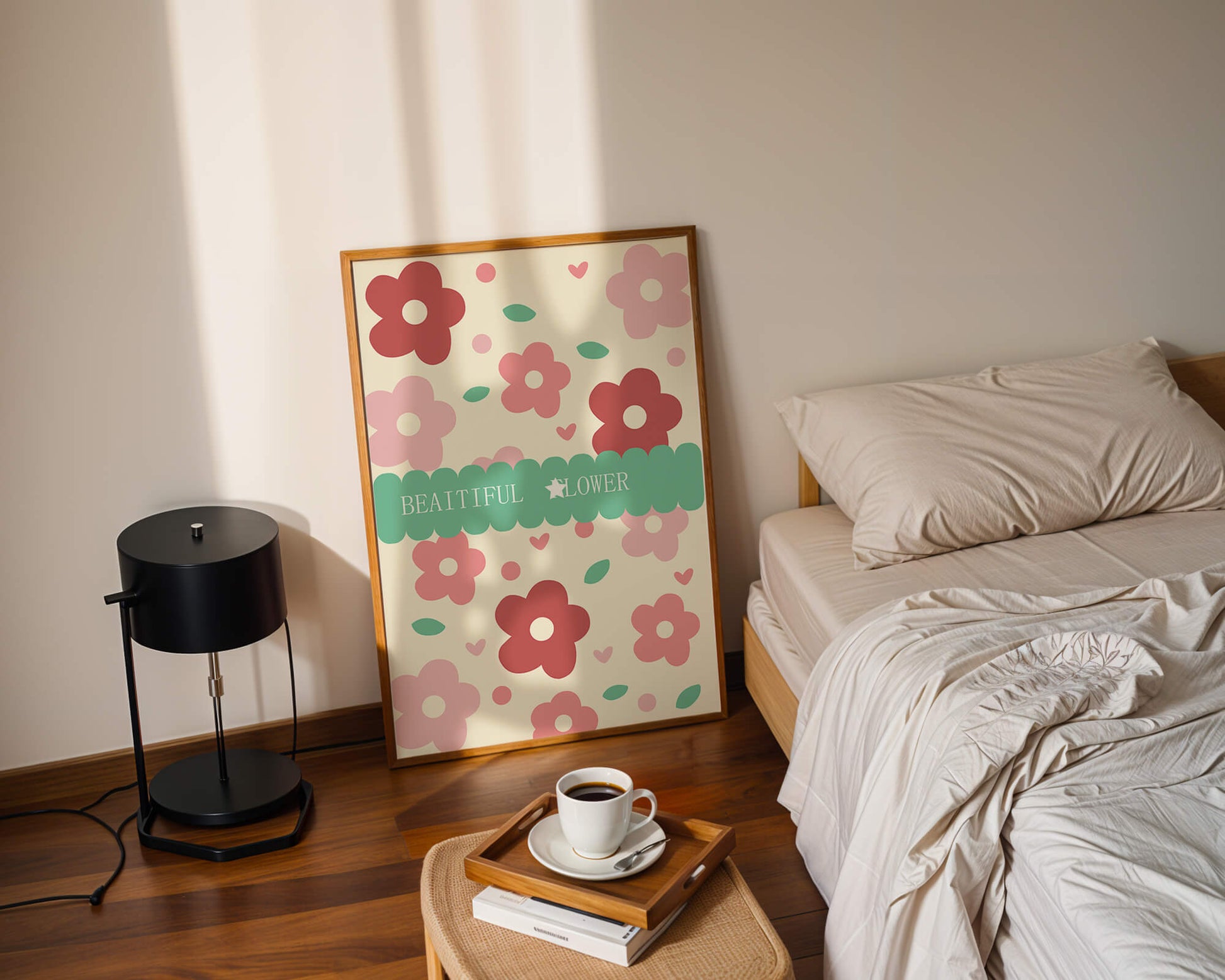 Floral pattern with retro color design and decorative text