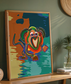 Ilustración abstracta y colorida de un mono con pinceladas audaces