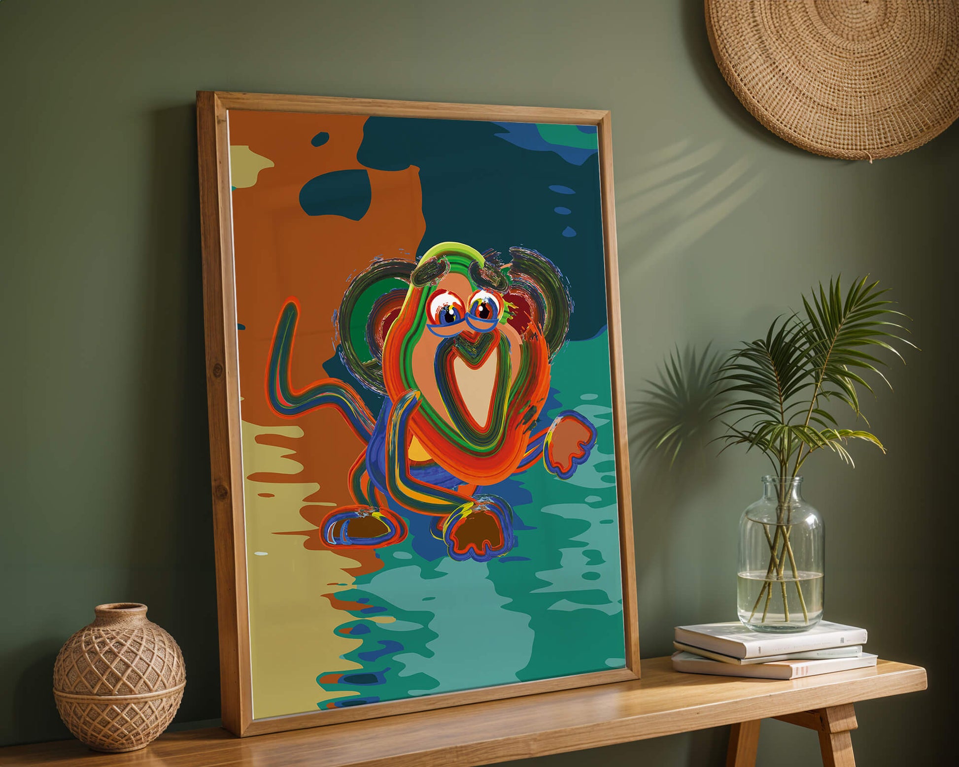 Ilustración abstracta y colorida de un mono con pinceladas audaces