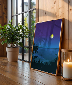 Serene Tropical Night Scene With Palm Trees and Moonlit Ocean - Mi tienda
