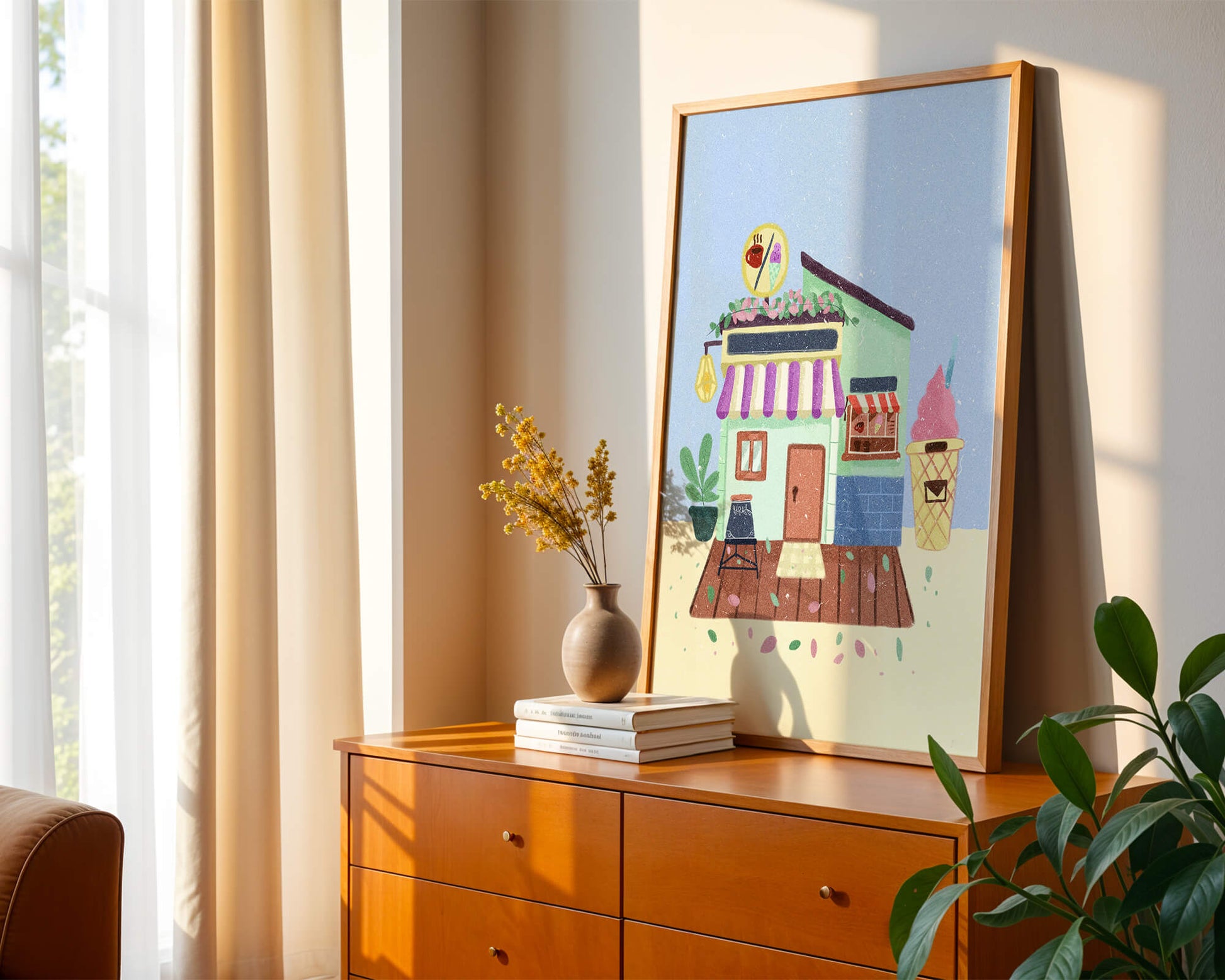 Ilustración encantadora de café con elementos de helado y café