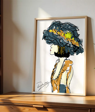 Portrait of a Fashionable Woman with a Large Hat and Gold Accents