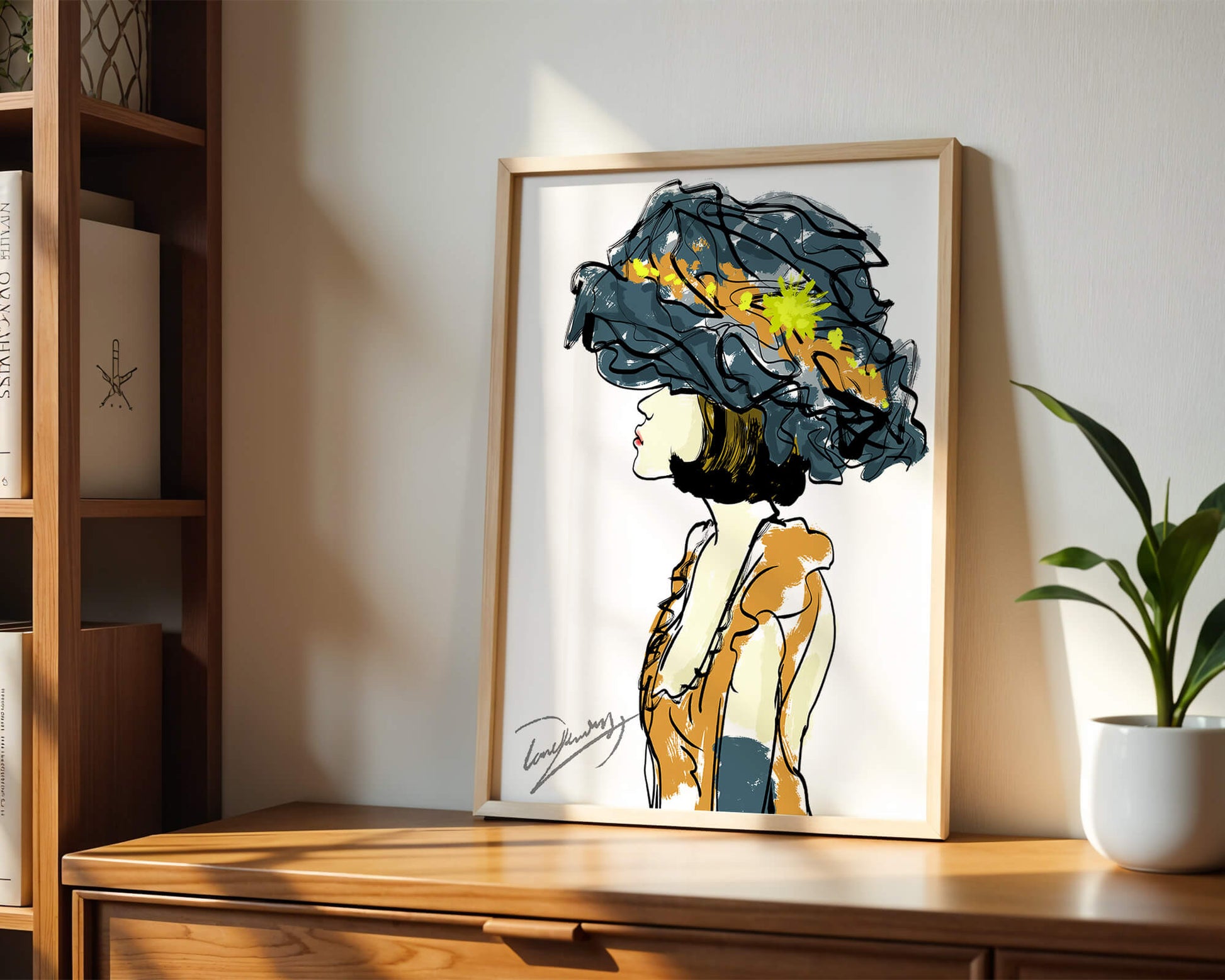 Portrait of a Fashionable Woman with a Large Hat and Gold Accents