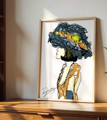 Portrait of a Fashionable Woman with a Large Hat and Gold Accents
