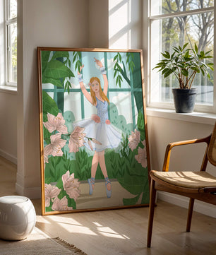 Elegant ballet dancer in a floral and botanical setting