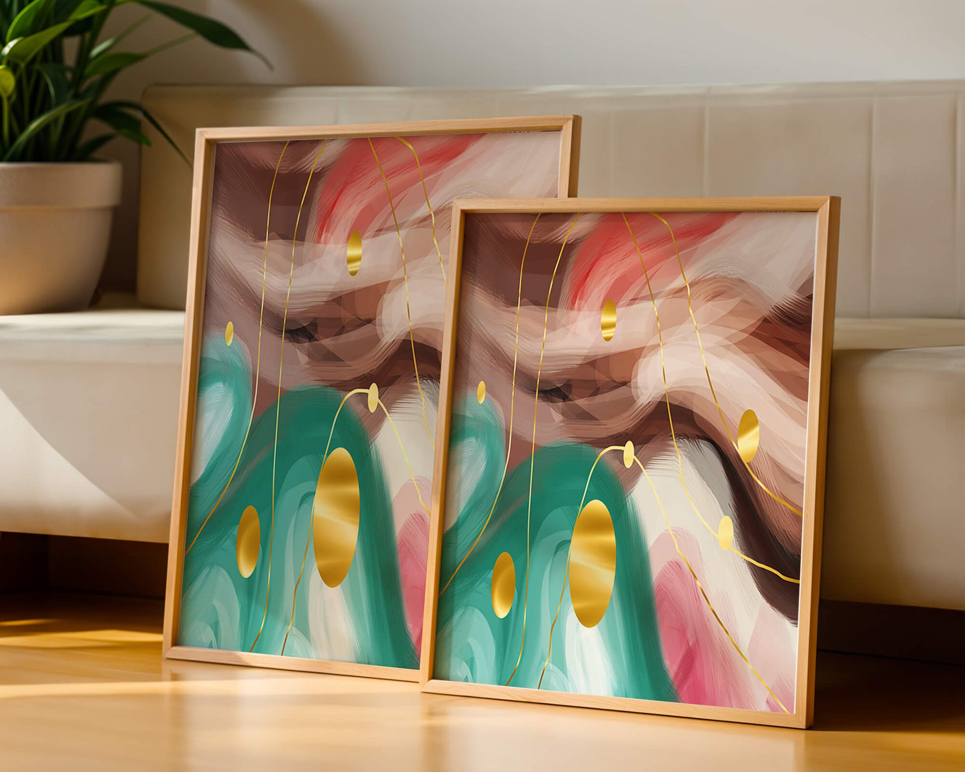 Abstract colorful swirl design with golden circles