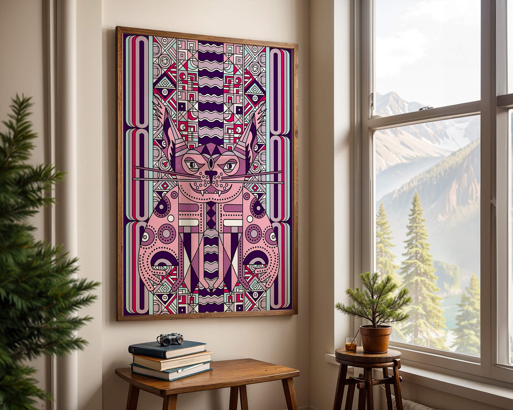 Geometric Art Deco Cat with Intricate Patterns