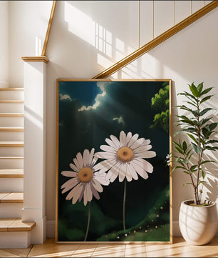 Sunlit Daisies in a Serene Landscape