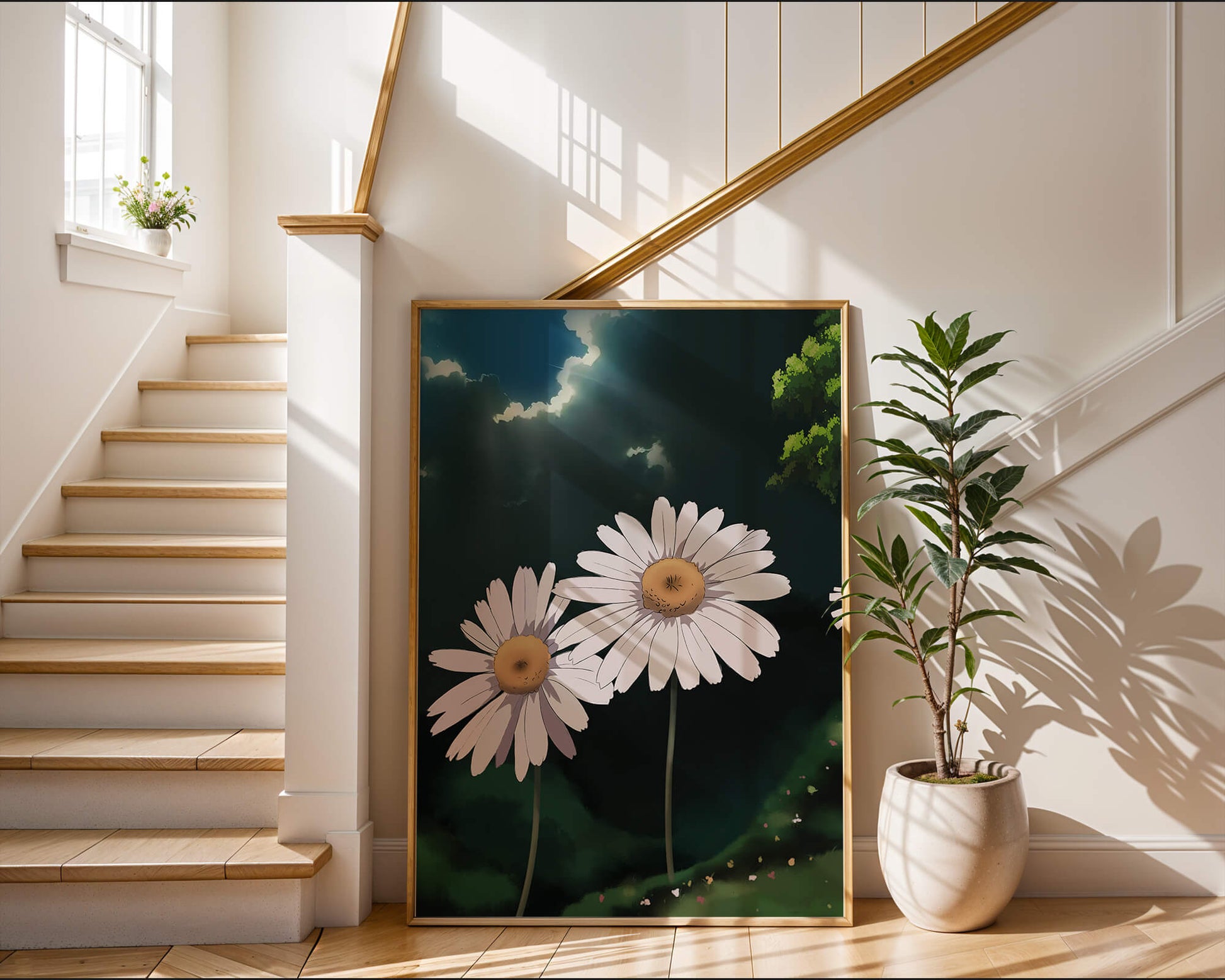 Sunlit Daisies in a Serene Landscape