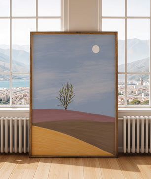 Serene Landscape with Lone Tree and Elegant Horizon
