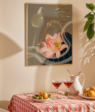 Elegant floral design with blooming lotus and golden fish accents