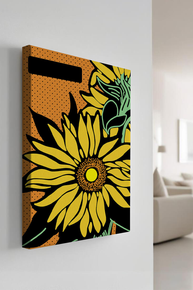 Colorful sunflower illustration with bold lines and dots