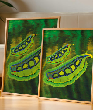 Ilustración abstracta de guisantes verdes coloridos con fondo vibrante