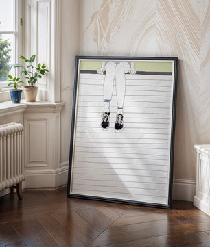 Illustration of Legs Wearing Sneakers and Socks on Lined Background