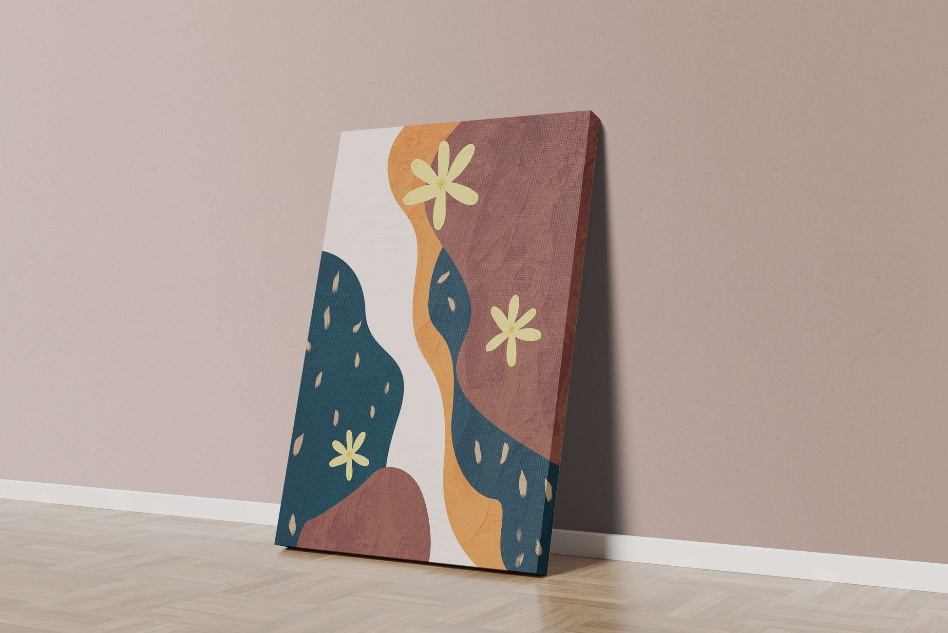 Abstract Floral Composition with Bold Colors and Textures