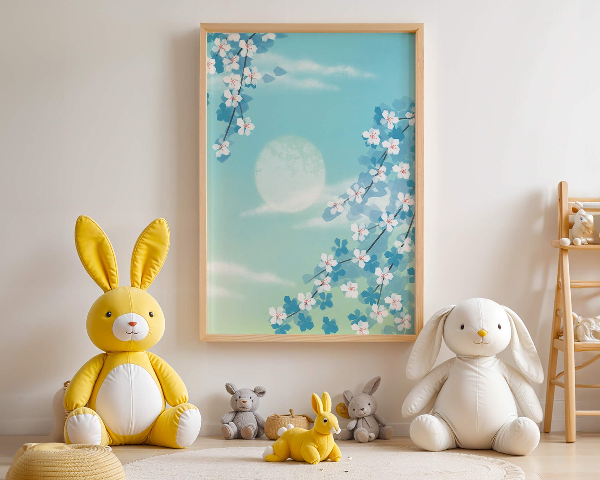 Serene spring blossoms against a pastel sky with gentle sunlight