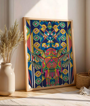 Arte abstracto geométrico colorido con patrones simétricos