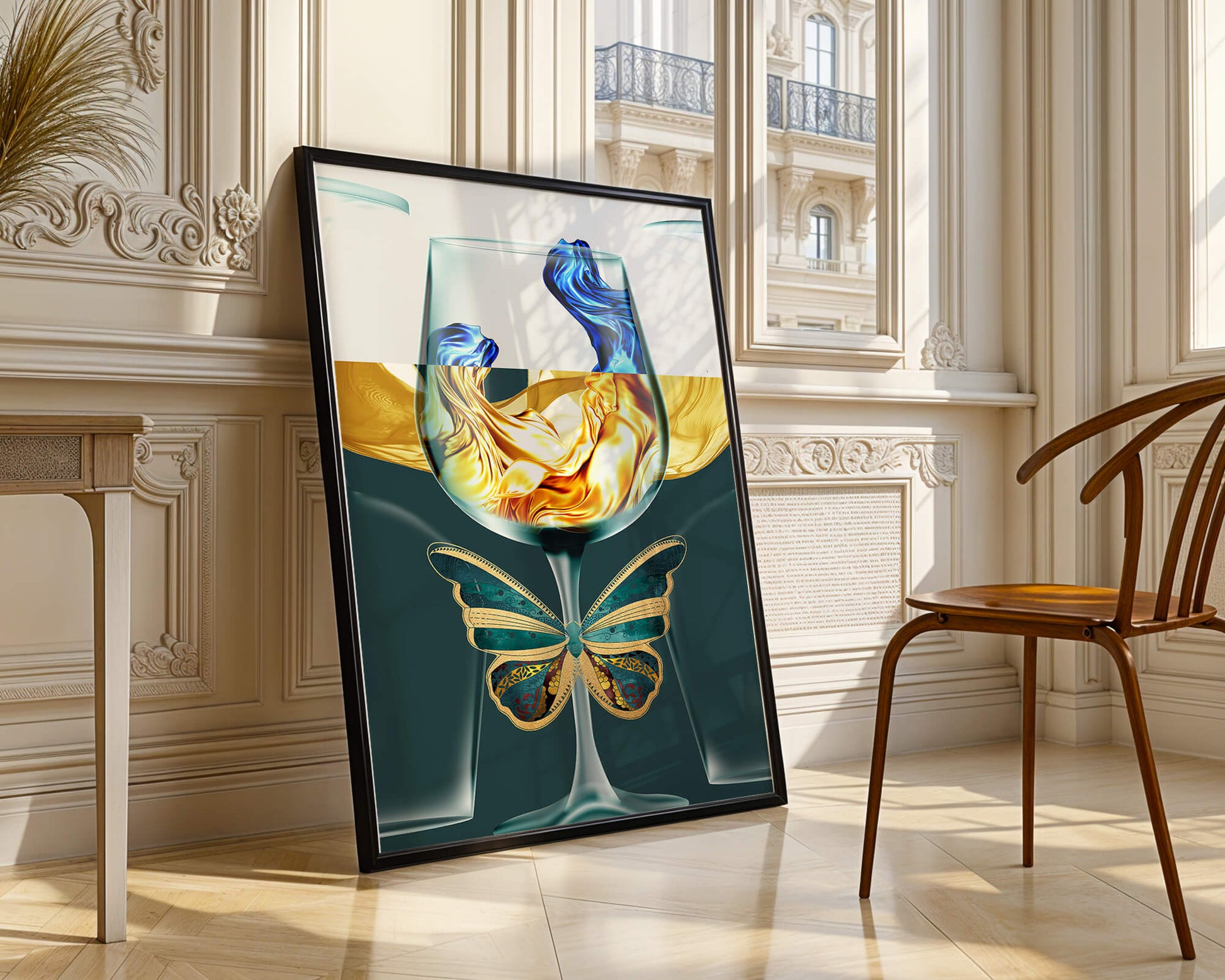 Cristallo con scultura di liquido e arte di farfalla