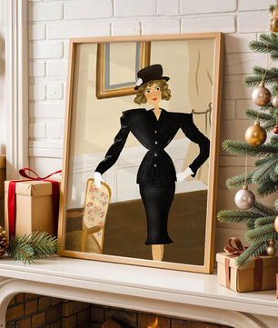 Elegant Woman in Vintage Fashion with Black Suit and Hat