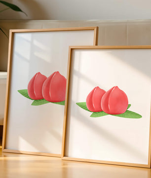 Ilustración realista de melocotones jugosos con hojas verdes