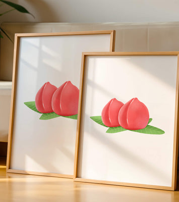 Realistic illustration of juicy peaches with green leaves