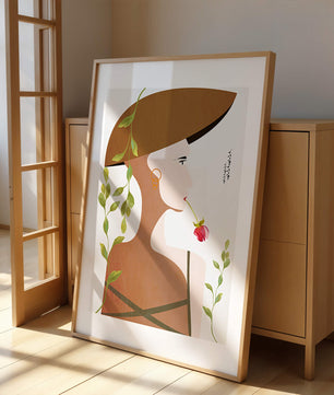 Elegant Abstract Portrait of a Woman with Floral Elements and a Large Hat - Mi tienda