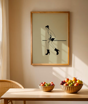 Schicke minimalistische Illustration einer sitzenden Frau in stylischen Stiefeln