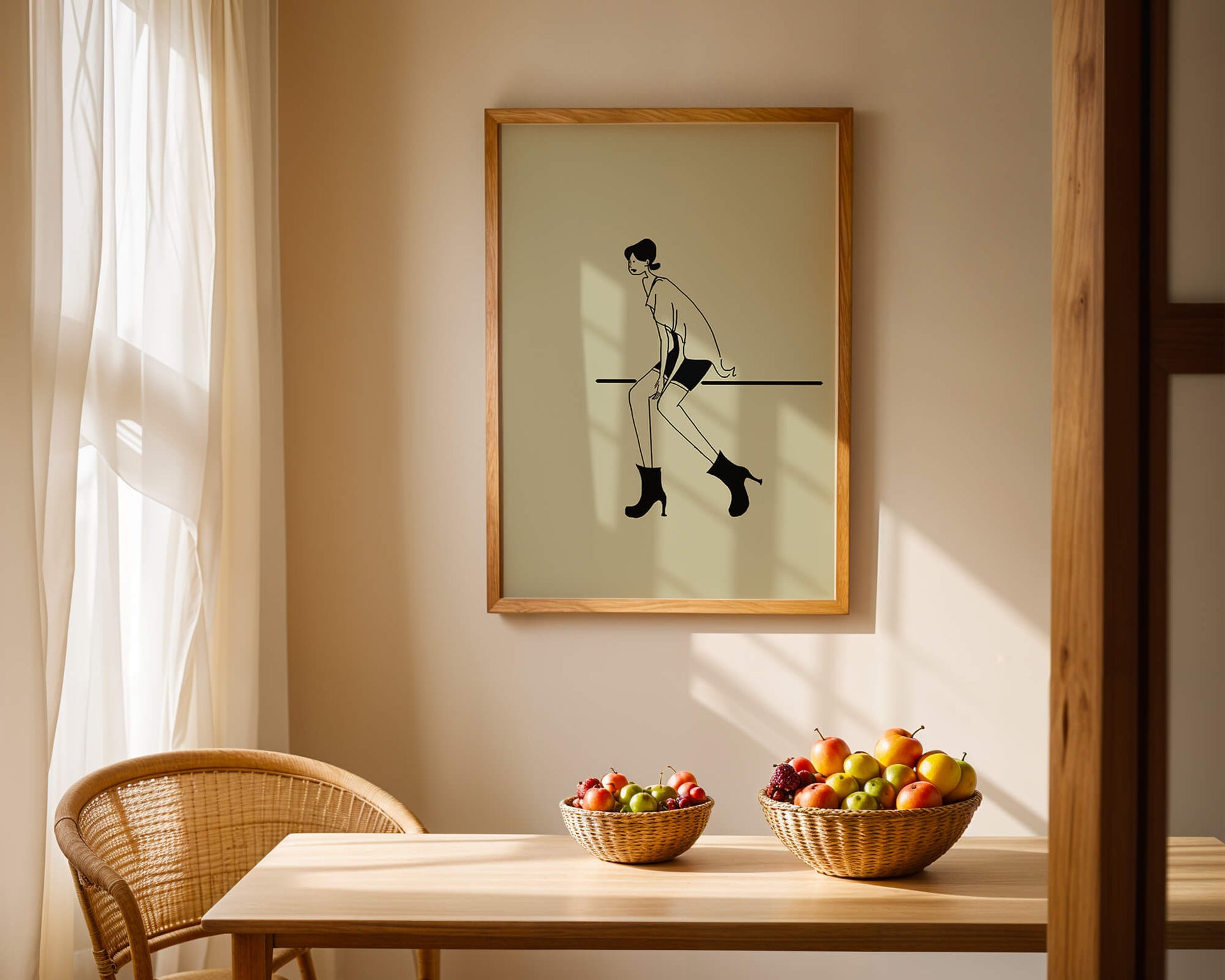 Schicke minimalistische Illustration einer sitzenden Frau in stylischen Stiefeln