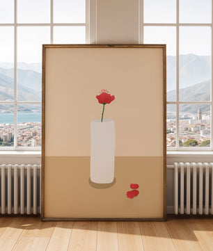 Minimalist Red Flower in White Vase on Beige Background - Mi tienda
