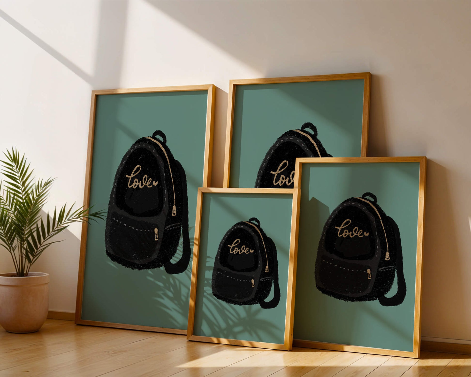 Elegant black backpack with gold accents and love inscription