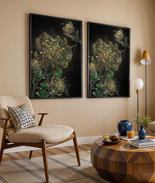 Elegantes Chrysanthemen-Design mit goldenen Akzenten