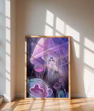 Underwater Fantasy Scene with Jellyfish and Girl
