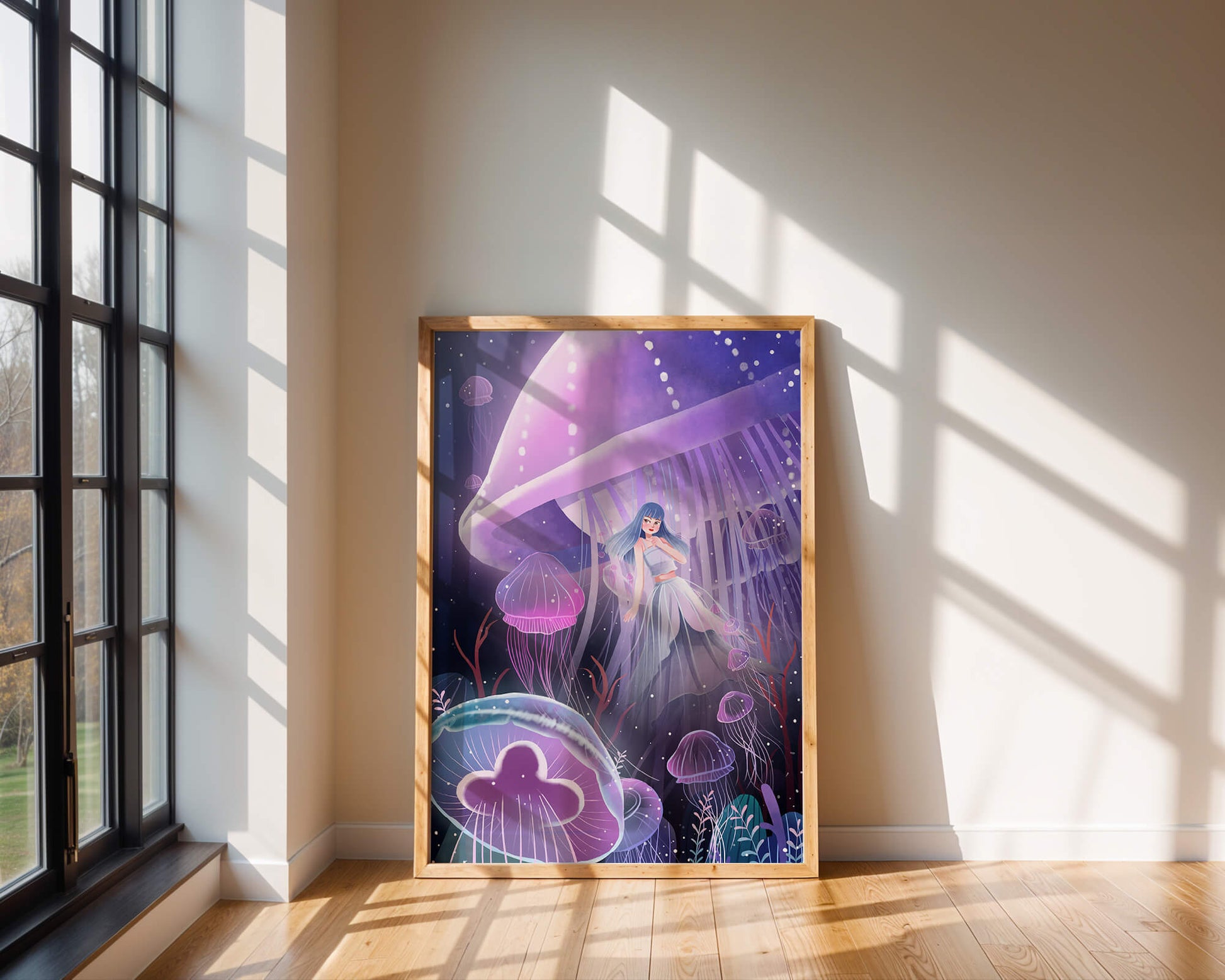 Underwater Fantasy Scene with Jellyfish and Girl